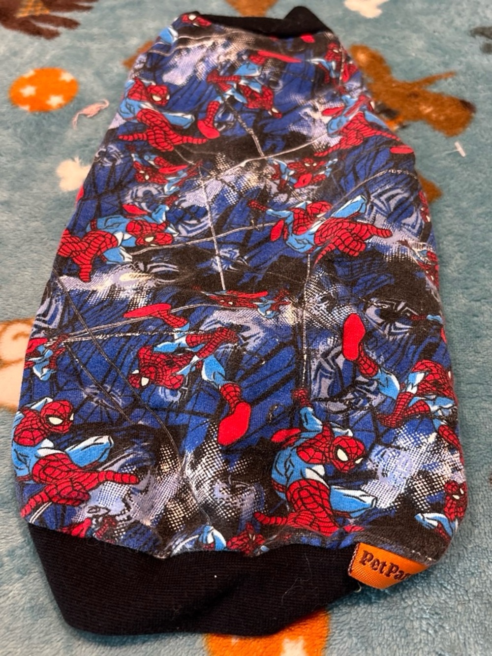 Pet Pawz Spider Print Blue & Red Small Pet Hoodie small